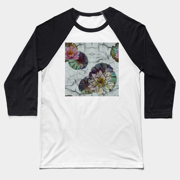 Lotus flowers White Marble Baseball T-Shirt by ArtInPi